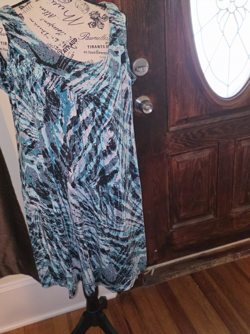 ANA Sleeveless Teal Abstract Print Dress XL